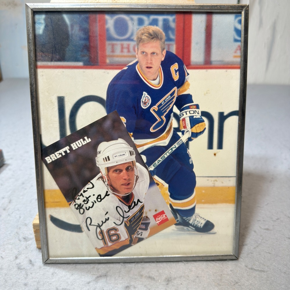 St. Louis Blues Brett Hull Bernie Federko Signed Photo Collage OS Blue Good